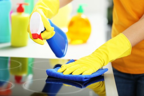 Cleaning equipment and treated carpet area during service